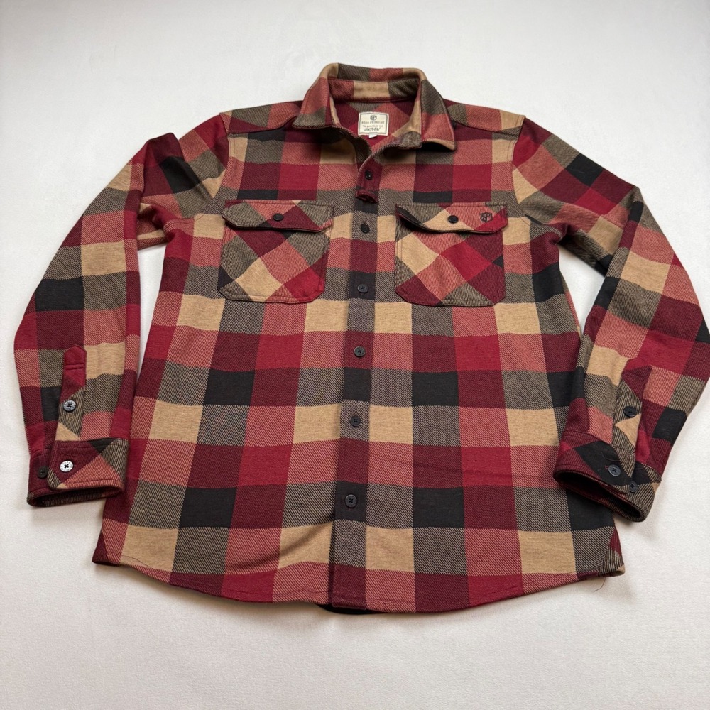 Born Primitive Flannel Shirt Mens Small Woodsman Stretch Red Plaid GritFLEX EUC